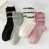 Women's Retro Lace Scrunch Mid-Calf Socks – Breathable, Sweat-Absorbent Combed Cotton with Frilly Edges, Korean Double Rib Style