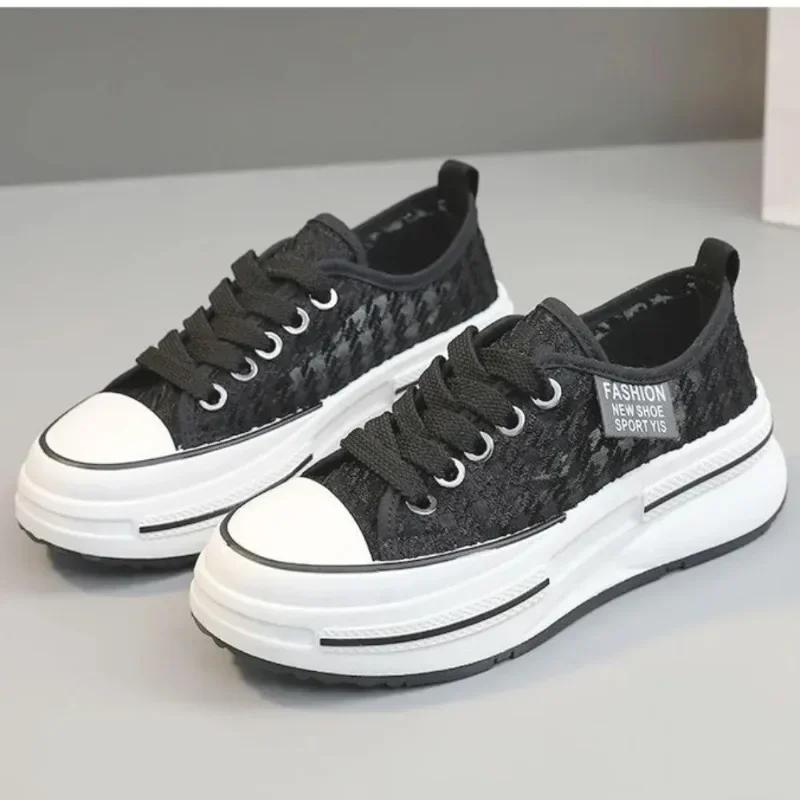 Fashion Summer Lace Up Increase Height Platform Shoes for Women 2024 New Women's Breathable Mesh Low Top Sneakers Outdoor Casual Shoes