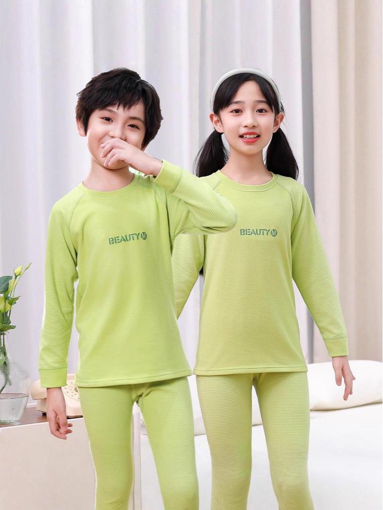 Детский комплект пижамы с длинным рукавом и вставками контрастных цветов (реглан) - Теплое осенне-зимнее нижнее белье для мальчиков и девочек