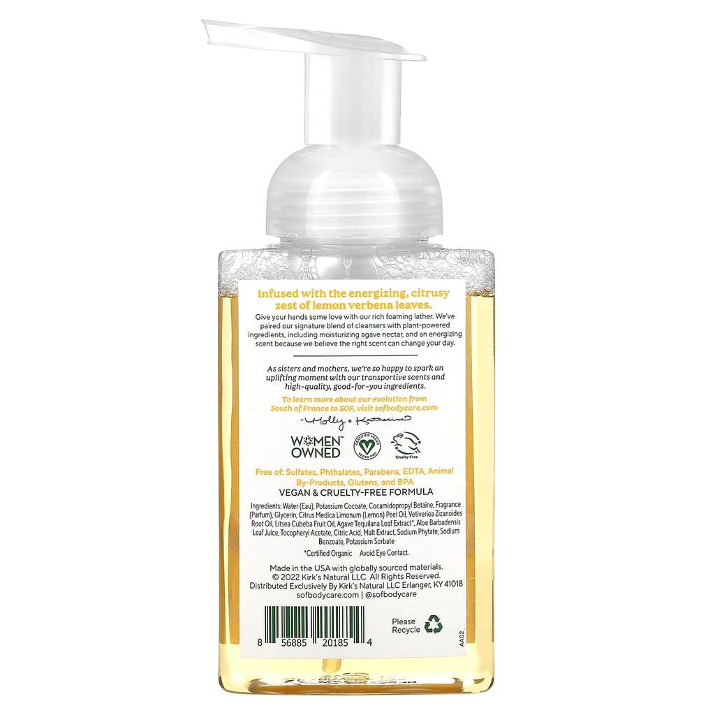 SoF Hydrating Foaming Hand Wash with Agave Nectar, Lemon Verbena, 8 Fl Oz (236 Ml)