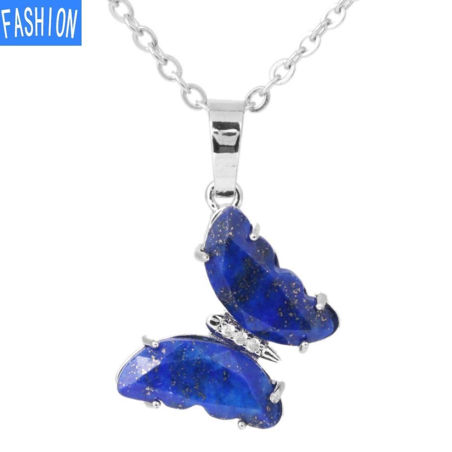 Womens Fashion Amethyst Rose Crystal Quartz Butterfly Pendant Necklace Mothers Day Gifts Necklace Silvergold