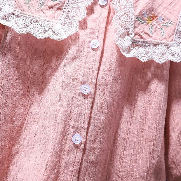 Рубашка с длинными рукавами для маленьких девочек, топ с цветочной вышивкой и лацканами, детская одежда