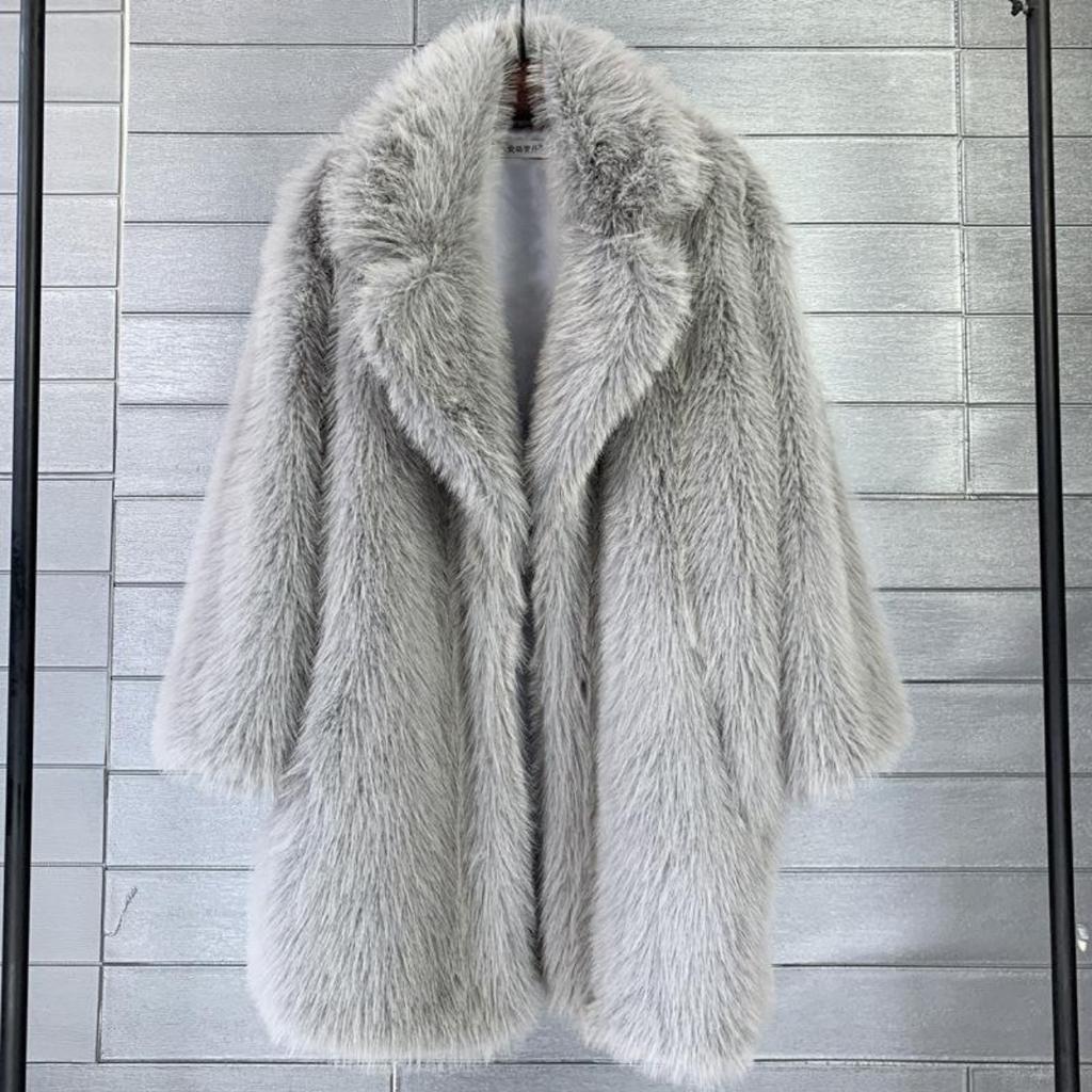 Faux Toka Fur Coat Women's Faux Fur Mid Length Suit Collar Loose Winter Women's Coat Coat