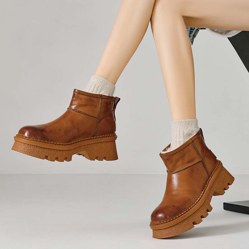 Krazing Pot Зимняя обувь из коровьей кожи, меха и шерсти, женские зимние ботинки, сохраняющие тепло, без застежек, европейский дизайн, устойчивые к холоду, ботильоны