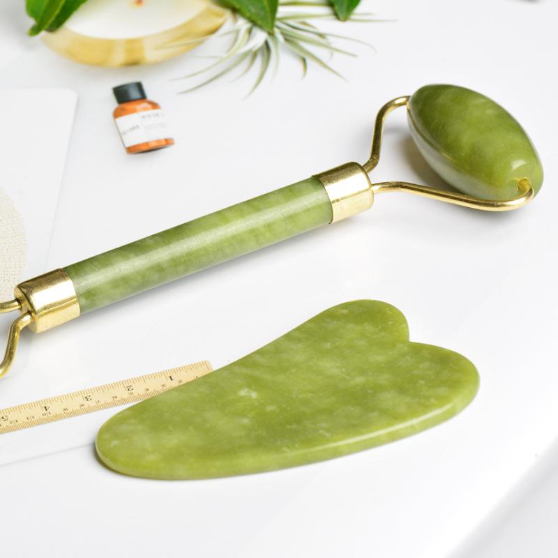 2pcs Jade Roller Gua Sha Set,Spa Grade Face Massager Tool for Reduces Puffiness,Facial Scraping Skin Care Tools for Face Neck