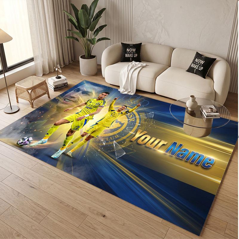 Custom Rug Cristiano Ronaldo Pattern Print Name Text Soft Non‑Slip Floor Carpet for Home Indoor Decoration