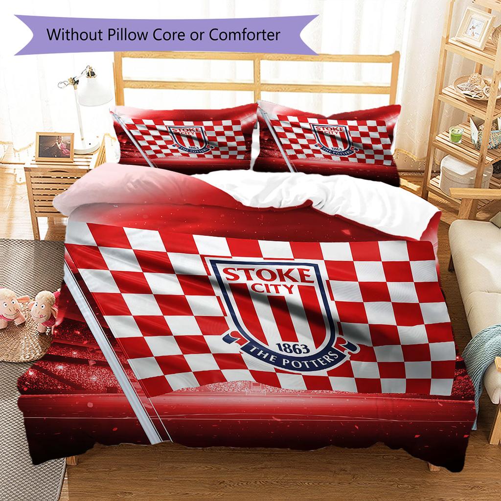 Stoke City F.C Bedding Quilt Set Quilt Cover Pillowcase Home Decoration Birthday Gift (1 * duvet cover + 2 * pillowcase, without core)