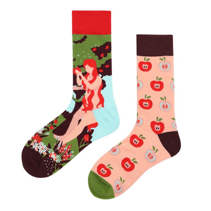 Носки мужские и женские с мандаринками, оригинальные модные носки AB, средние высокие носки-трубы, хлопковые носки с изображением цветов, фруктов, животных и мультфильмов