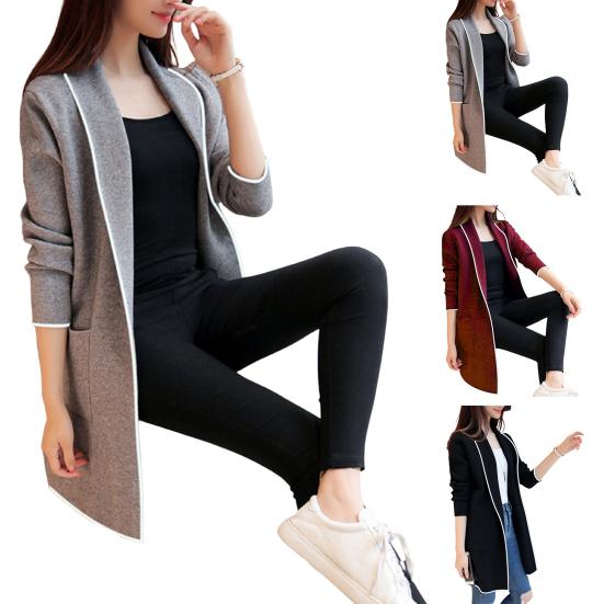 Женское зимнее пальто, флисовое пальто с лацканами и длинными рукавами, кардиган средней длины, теплое однотонное повседневное элегантное осеннее пальто, женская одежда