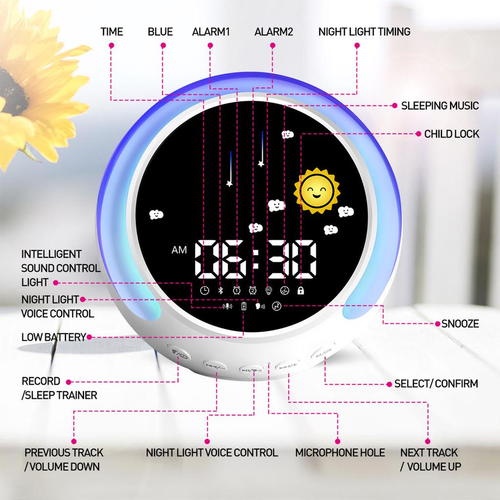 Портативная беспроводная Bluetooth-совместимая колонка K5 со светодиодным цифровым будильником, комнатный громкоговоритель, 8 видов звуков для сна