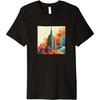 Empire State Building Цветная Иллюстрация Графика Премиум Футболка(2)