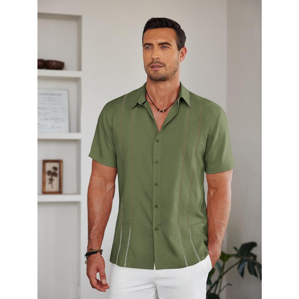 Men's Casual Short Sleeved Button Up Shirt, Summer Beach Shirt
