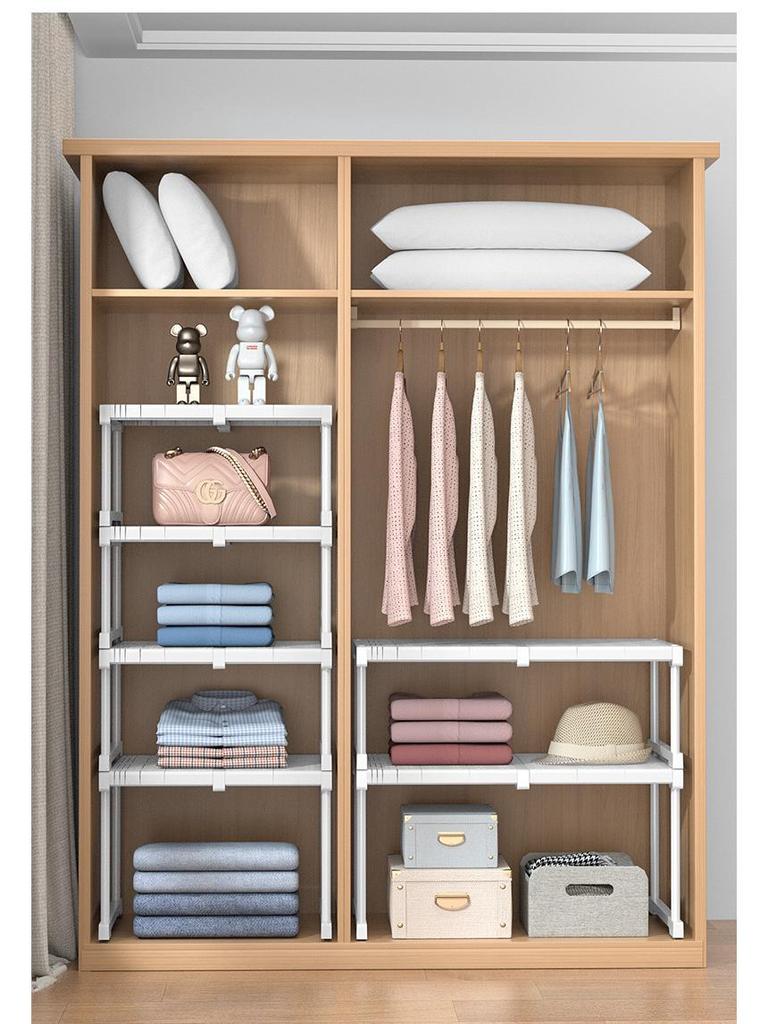 Многоярусный шкаф для хранения в гардеробе и на кухне без сверления с полками, закрывающими всю площадь