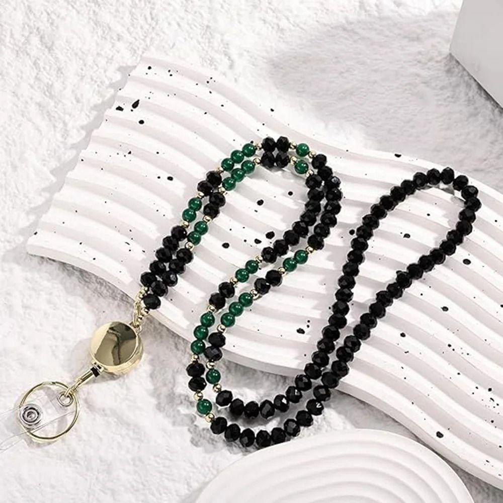 Fashion Crystal Beads Lanyard for ID Badges Natural Badge Card Holder  Nurse Accessories
