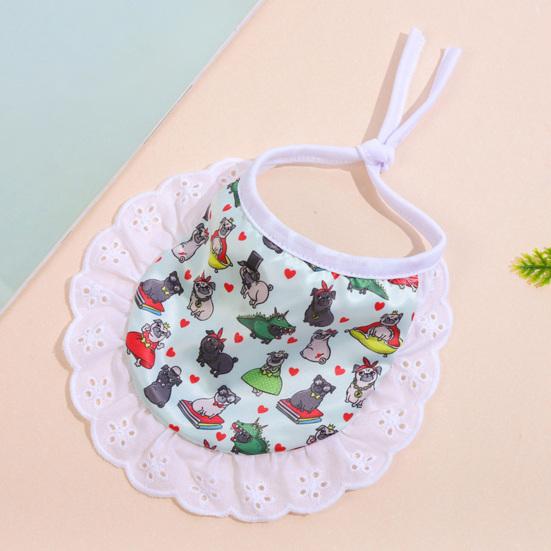Нагрудник для домашних животных с мультяшным узором, приятный для кожи, кружевная отделка, удобный в носке, моющийся, декоративный полиэстер