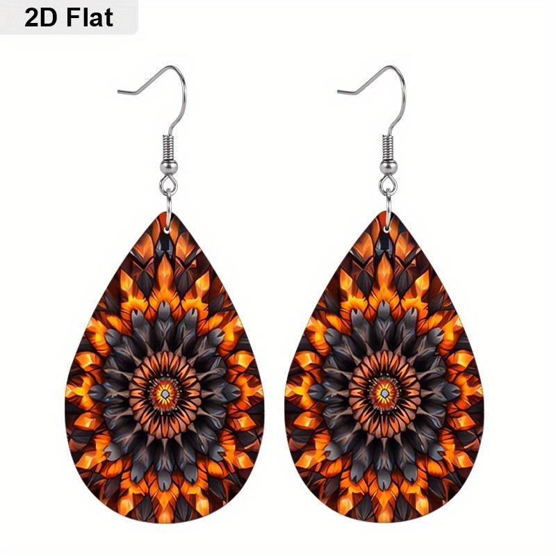 Очаровательные серьги-подвески с мандалой и цветочным узором, черно-белые из ПУ, для женщин, сине-оранжевые, на пляжную тематику, двусторонние серьги-кольца