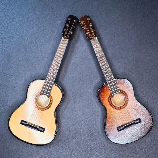 Wooden Mini Guitar Model with Stand Tiny Classical Guitar Figurine Miniature Musical Instrument Ornament Home Office Desktop Decoration