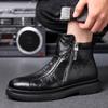Fashion New Man Black Chelsea Boots Fur Warm Male Casual Genuine Leather Shoes Designer Dress Boot Side Zipper Elegant Business Footwear