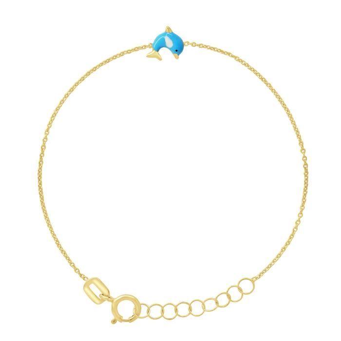 Children's Bracelet - LÉA &; ARTHUR - Dolphin Motifs - 375 Yellow Gold - Forçat Link - Adjustable 12-14 Cm