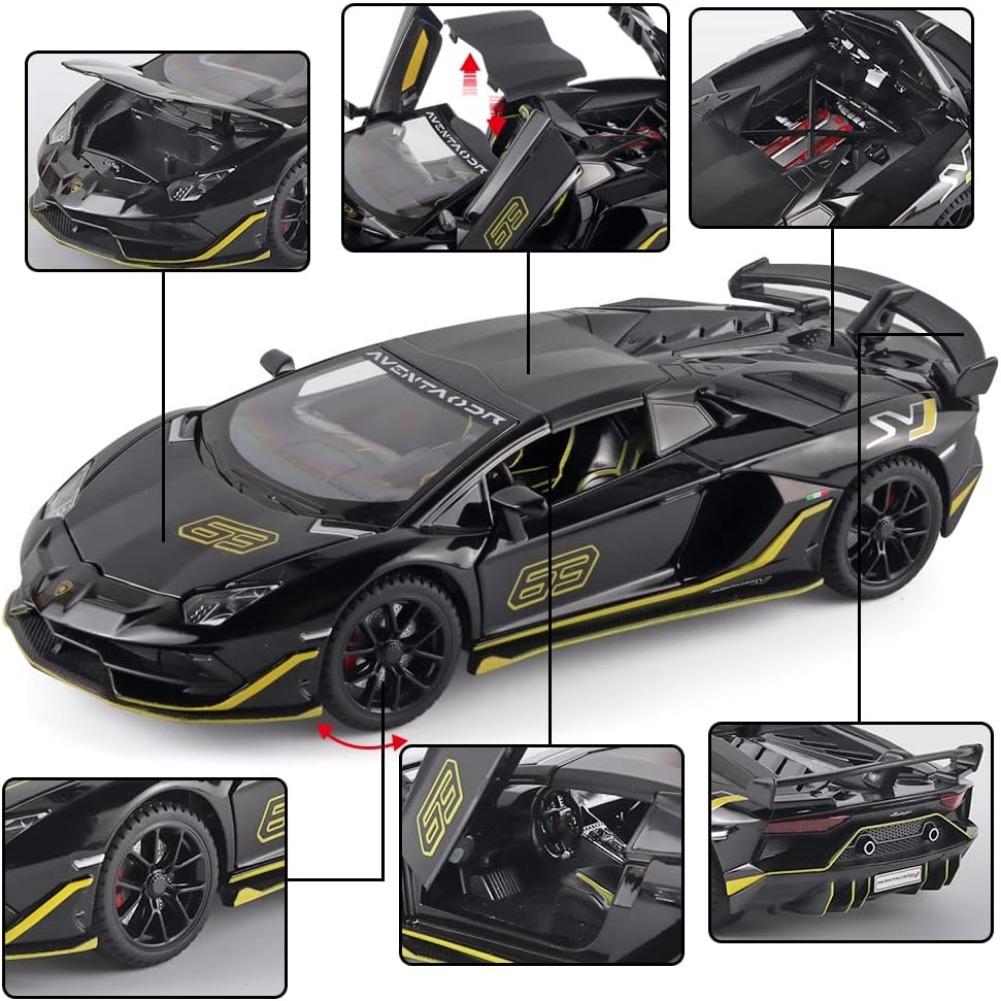 1/24 спортивный автомобиль Lambo SVJ 63, литой металлический автомобиль, игрушки, модели автомобилей со съемной крышей, звуковой подсветкой и откатом назад для детей от 3 лет и старше