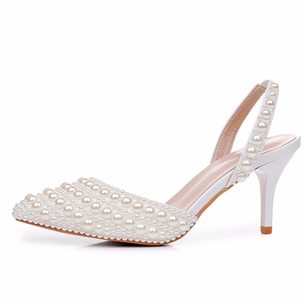 Модная обувь больших размеров для женщин 35-43 Летние 7 см Высокий каблук Вечерние свадебные сандалии Повседневная обувь с острым носком