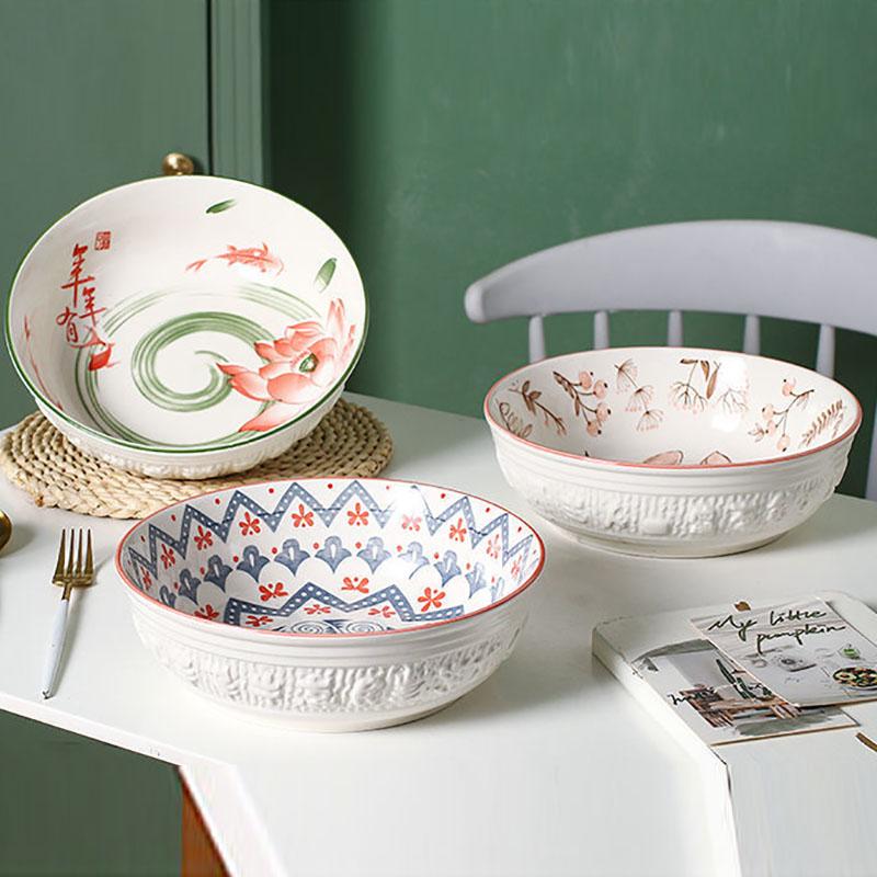 Large Ceramic Soup Bowl Pickled Cabbage Fish Chinese Household Large Bowl Three-dimensional Thickened Bowl Vegetable Bowl Fruit Bowl