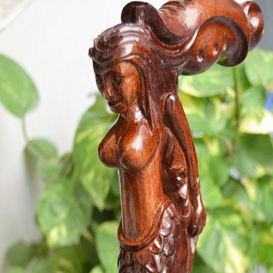 Mermaid Wooden Carved Walking Stick Cane Handmade Wood Crafted Comfortable Handle Hand Carved Cane Ergonomic Handle for Comfort