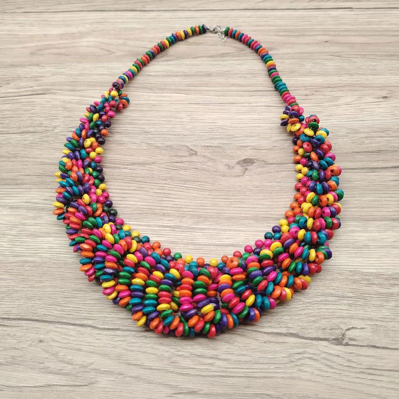 Creative Colored Wooden Bead Woven Necklace Neck Accessories For Men And Women