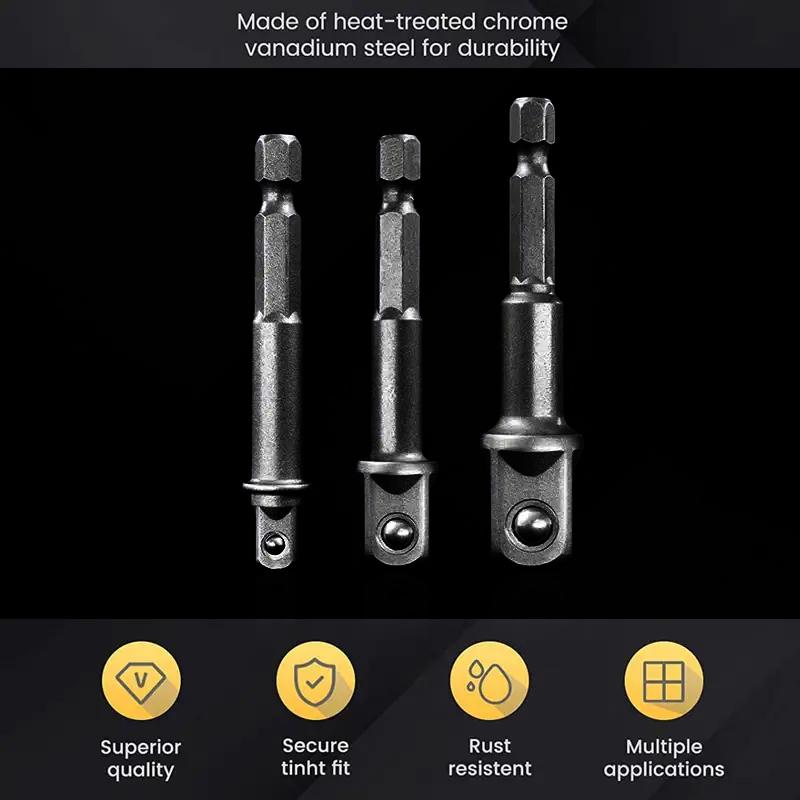1/4 Hex Shank Socket Adapter Set for Electric Screwdriver Conver To Impact Driver 1/2 3/8 1/2 Square Head Converter Power Tool