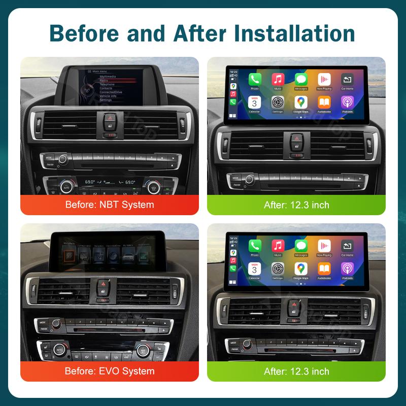 CN RoadTop 12.3 Wireless CarPlay Multimedia Screen For BMW Series 1 2 3 4 F20 F21 F22 F45 F30 F31 F32 F33 F45 NBT EVO 2012-2019
