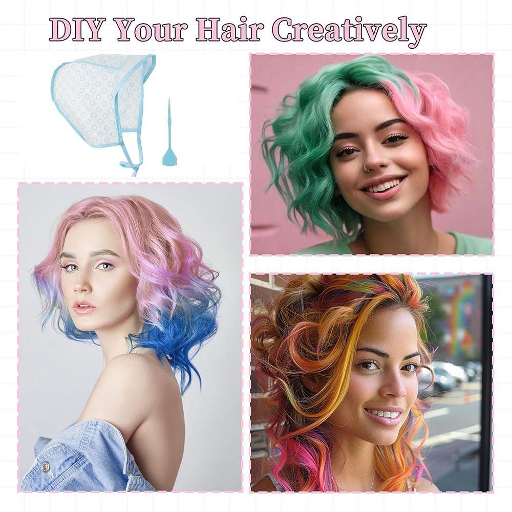 With Plastic Crochet Hook Hair Highlighting Cap Reusable Hair Dye Cap Hair Dyeing Hairdressing