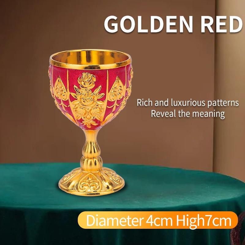 Classical Elegant Wine Glass, Enamel Rose Goblet for Wedding, Party & Home Bar,Vintage Rose Pattern Wine Cup, Gold/Silver Plated Pumpkin Cup