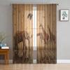 Giraffe Animal Oil Painting Tulle Curtains Balcony Room Fashion Printed Sheer Curtain Living Room Window Modern Decor
