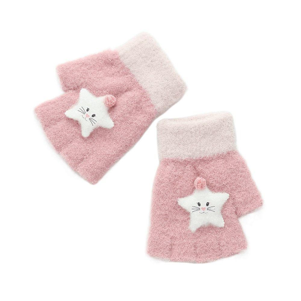 Plush Half Finger Cat Five Fingers Korean Mittens Star Kids Outdoor Gloves Children Winter Gloves