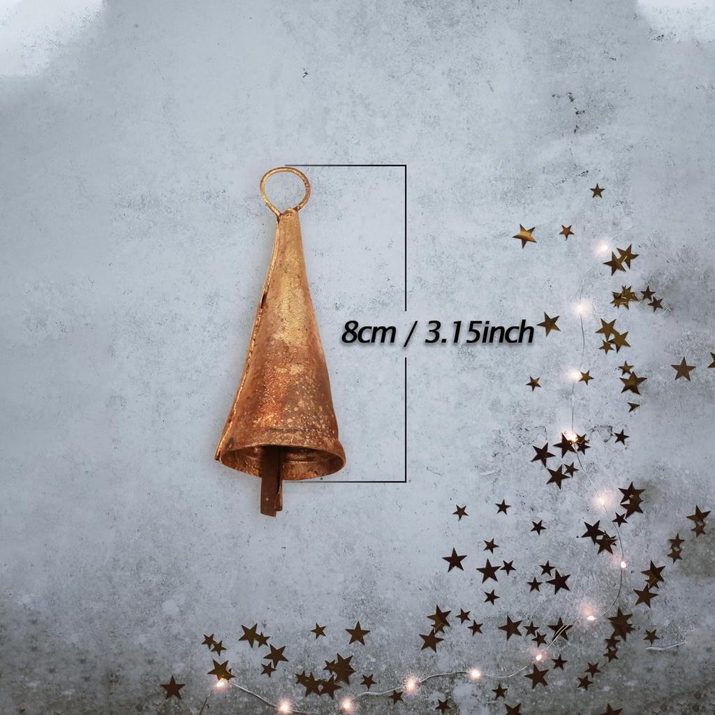 Handmade Vintage Gold Jingle Bells for Crafts, 8cm, Pack of 10 Rustic Tin Cow Bells for Christmas Tree Ornaments and Boho DIY Decor