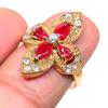 Красный Рубин(Смоделированный) Драгоценный камень Кубический цирконий Ювелирное изделие ручной работы Кольцо Размер 7 F6W34