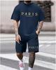 New Fashion Design Men's T-shirt Men's Sports Drawstring Shorts Simple Printed Men's 2-piece Summer Breathable Set