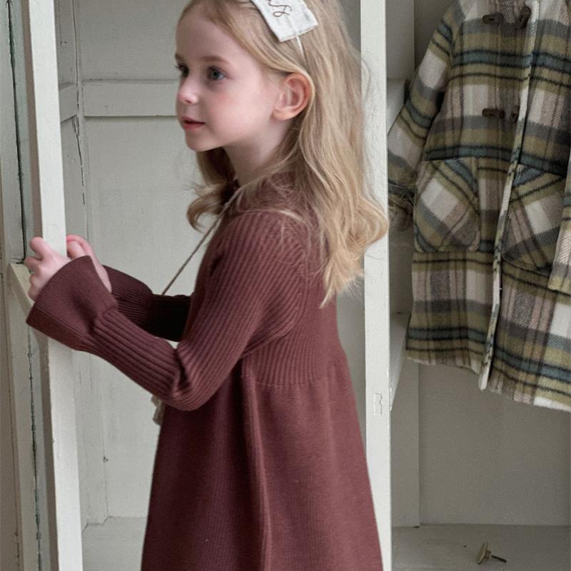 Girls Knitted Dress Autumn Winter New Children Gown Princess Solid Color Kids Fashion Sweater Dresses Baby Clothes