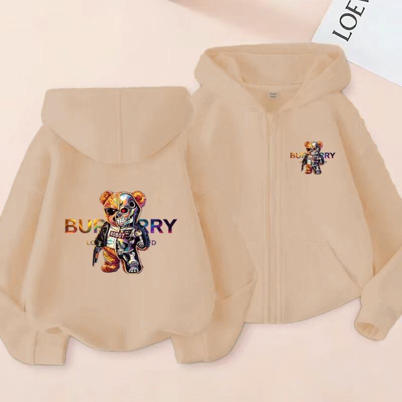 Kids Cardigan Hoodie Zipper Style Sweatshirt Girls Boy Loose 3-12Yrs Leisure Fashion Coat Colorful Mechanical Bear Print Clothes
