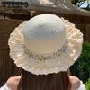 French Style Lolita Lace Wide Brim Straw Hats Women's Summer Flat Top Holiday Outdoor Beach Flowers Decor Sun Hats