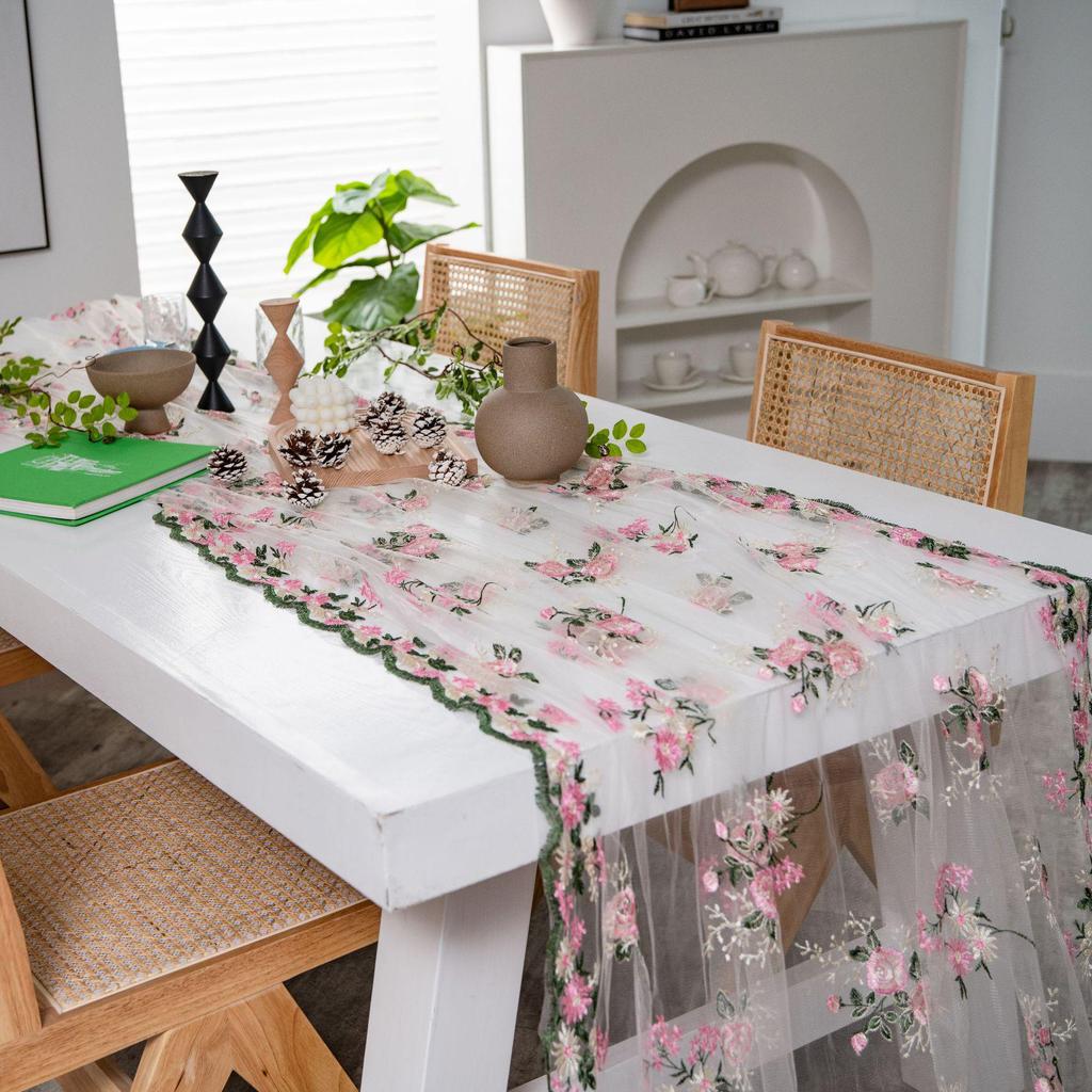 Imanqi Yun Розовая скатерть с цветочной вышивкой и фон для фотосъемки торта