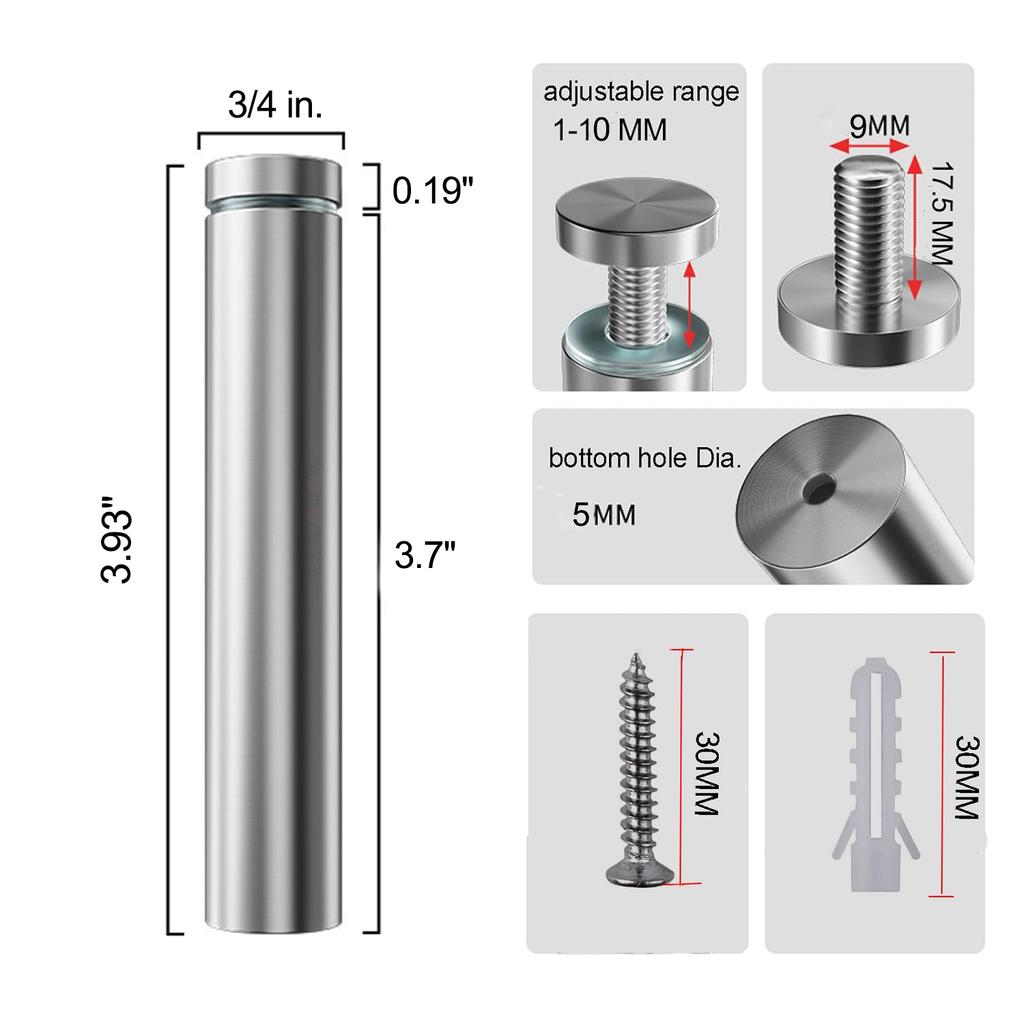Винты для крепления знаков 1/2 x 1 дюйм из нержавеющей стали, настенные крепления, рекламные винты, крепеж для акриловых знаков
