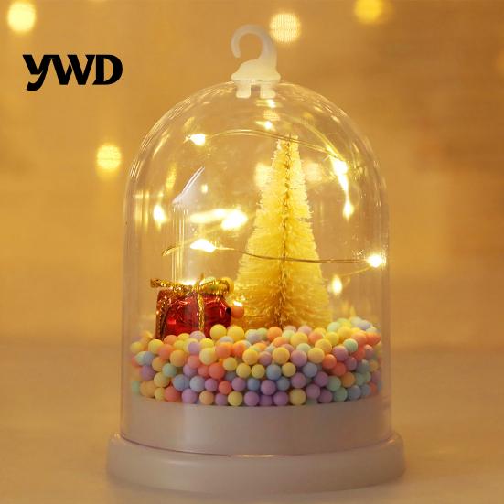 Compact Christmas Gift for Friends Tree in Dome with LED Light, Mini Cedar Light Up Decorative Indoor Holiday Ornament, Battery Powered Table