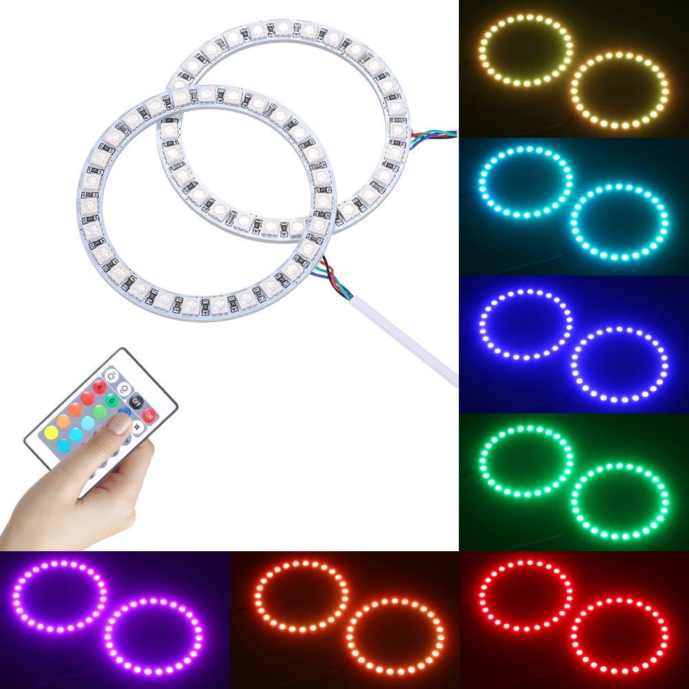 DC12V 10W 2 * 80MM RGB Разноцветные светодиодные ангельские глазки Halo Ring SMD5050 с пультом дистанционного управления яркостью