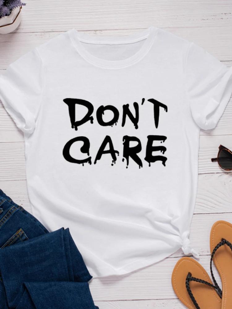 Женская футболка с надписью Don't Care Letter Print Футболка женская с коротким рукавом и круглым вырезом Свободная футболка Летняя женская футболка Топы Mujer
