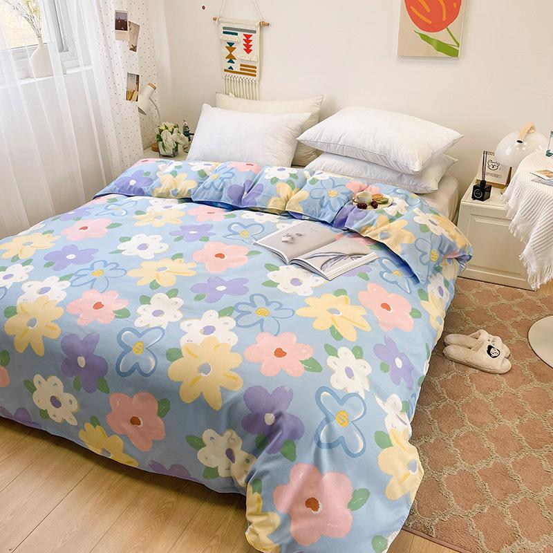 Simple Bedding Washed Cotton Four-piece Set Pastoral Bed Sheet Quilt Cover Bedding Three-piece Set