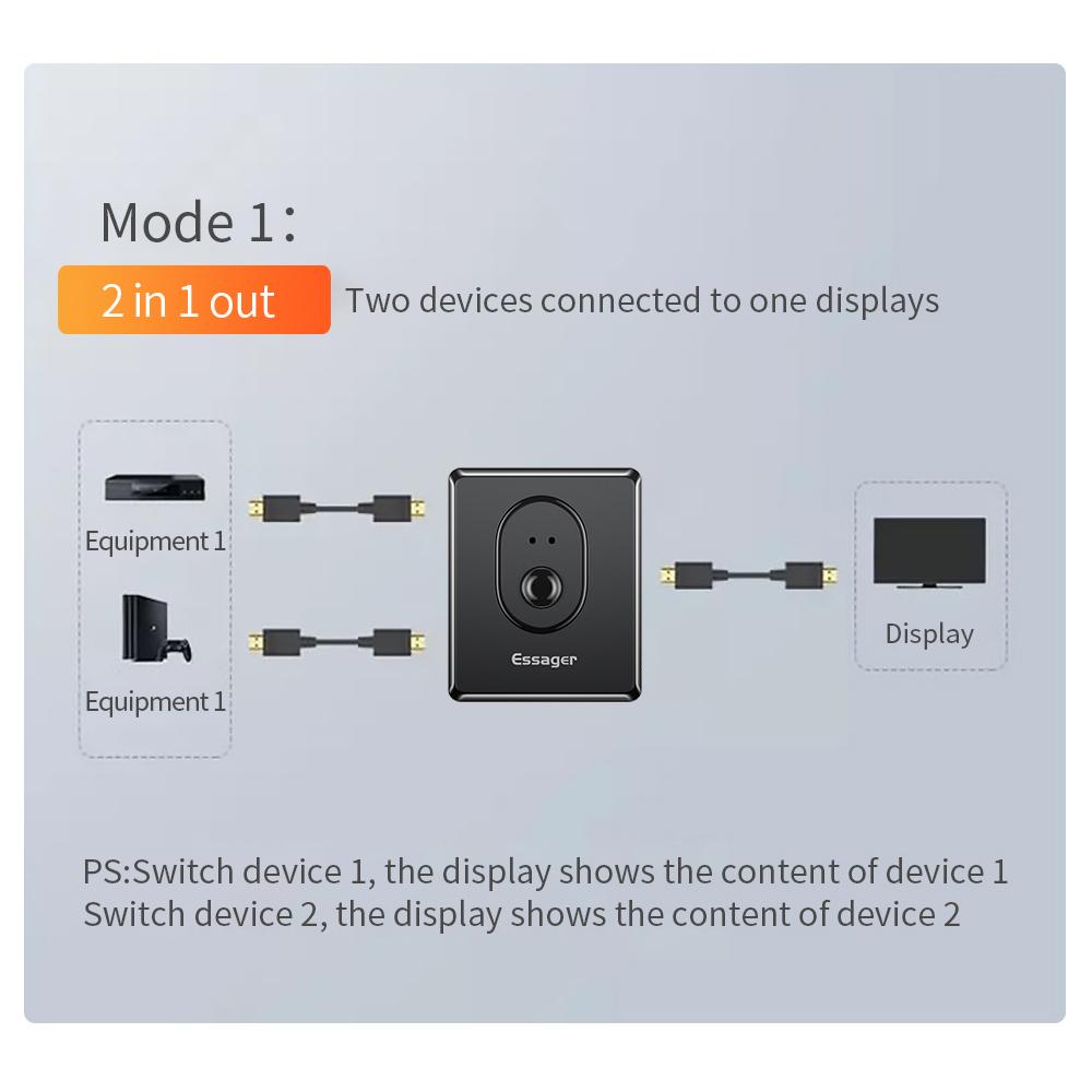 Essager HDMI-совместимый разветвитель 4K 2,0 HDMI-совместимый коммутатор 1X2/2X1 адаптер 2 в 1 выходной преобразователь для PS4 HD TV Box