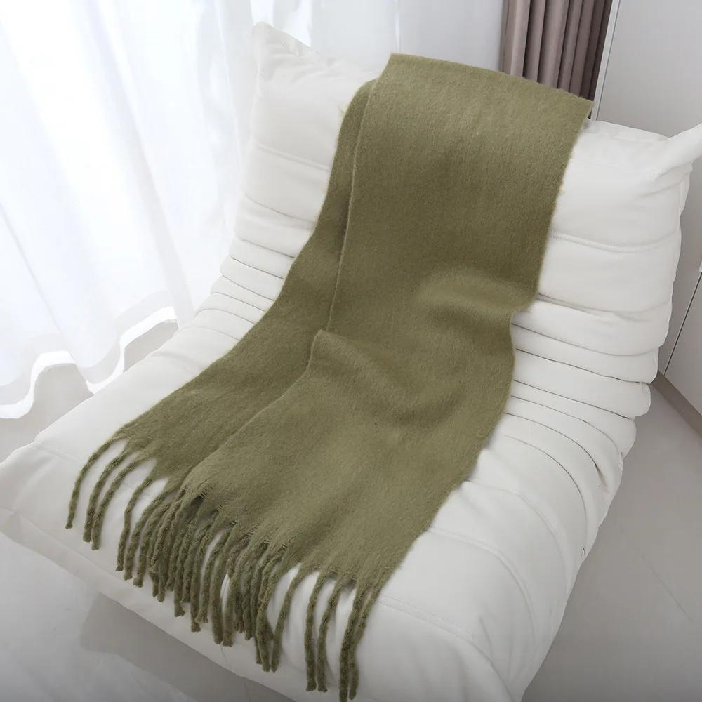 Thickened Extended Solid Color Scarf Women's Autumn Winter Korean Style Angora Student Shoulder Wrap Neck Warmer Pink Macaron