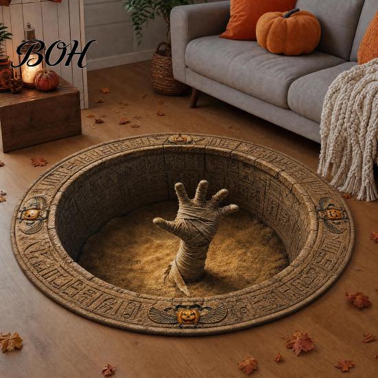 3D Хоррор Ковер Круглый Ковер на Хэллоуин, Нескользящий Влагопоглощающий Коврик для Пола, Страшный Коврик для Прихожей Гостиной Спальни, Легко Чистящиеся Принадлежности для Вечеринки