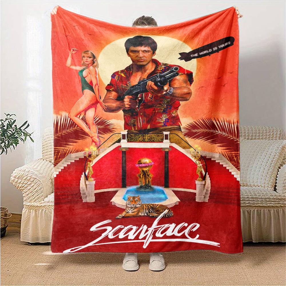 Scarface Power Seduction Flannel Blanket Super Soft Warm Cozy Blanket For Sofa Bed Office Travel Allseason Home Decor Gift